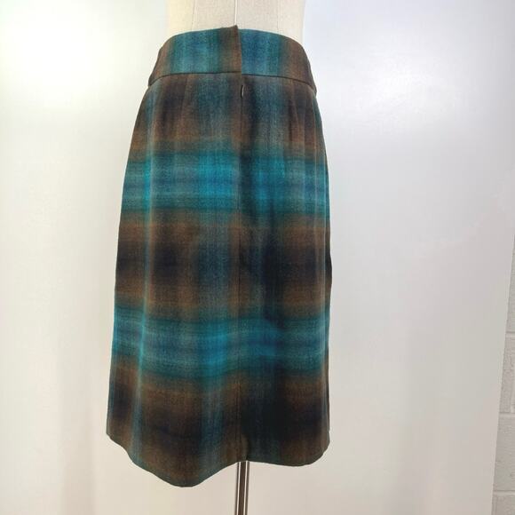 Chadwick’s Collection Plaid Wool Skirt Brown Teal Pleated Twee - Picture 8 of 8